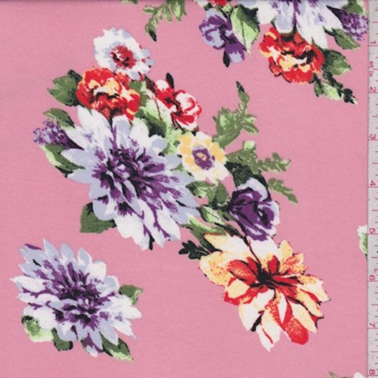 Pink/Lavender/Yellow Floral Cluster Double Brushed Jersey Knit Fabric By the Yard